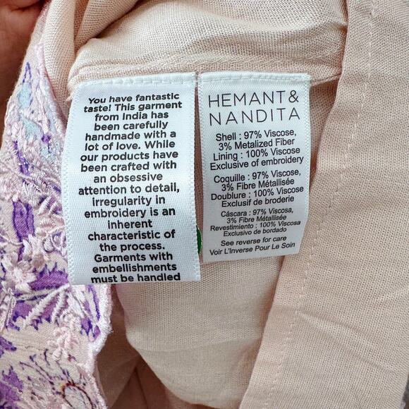 Hemant & Nandita Asia Ruffle Tassel Mini Dress Purple Floral Size Small - Picture 9 of 9